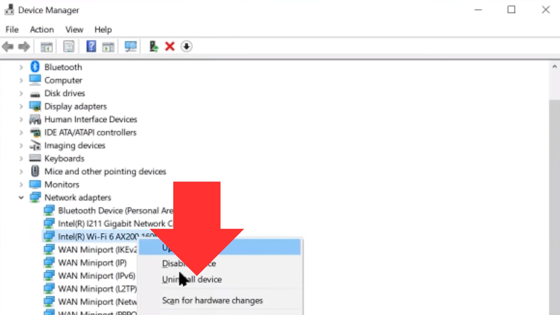 uninstall network driver windows